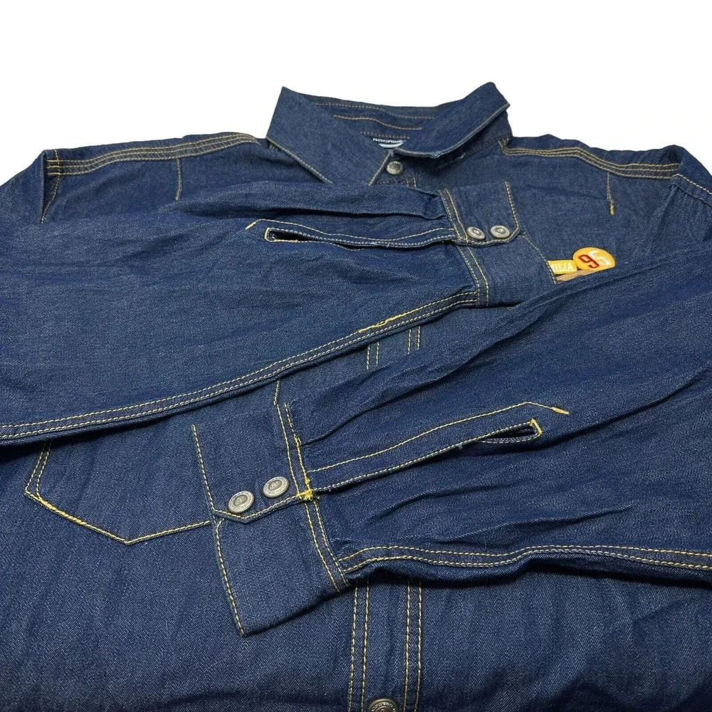 ROCAWEAR Vintage Mens Blue Denim‎ Button Up Jacket Trucker Hip Hop Y2K 3XL